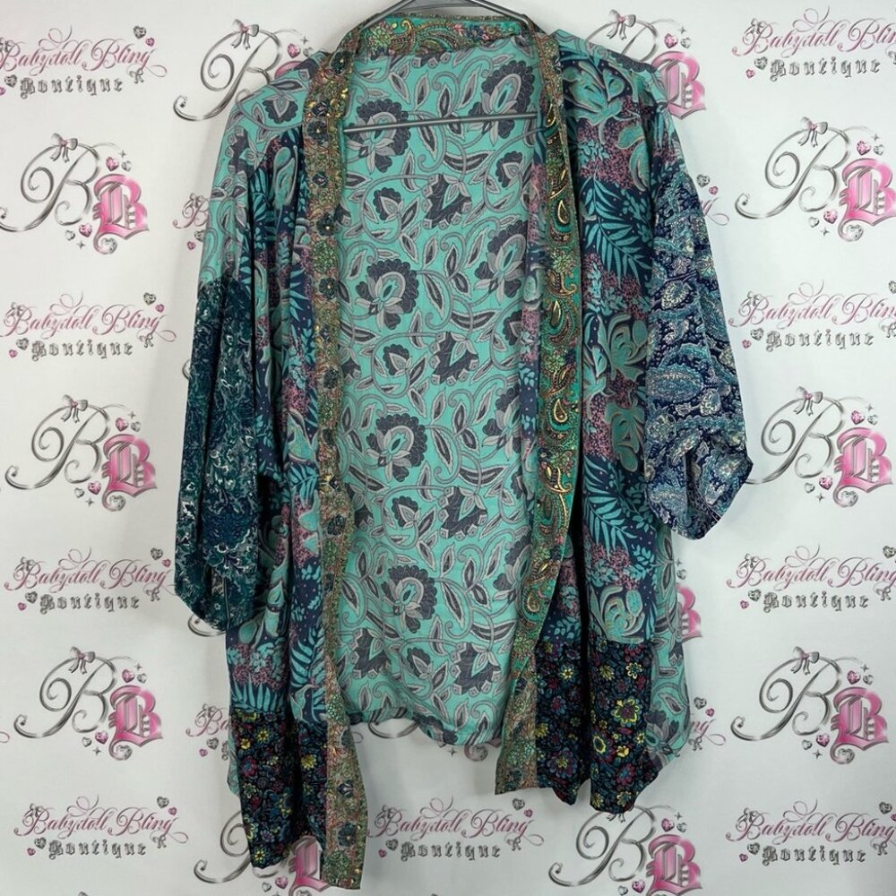 Cardigan silk paisley flowers Floral Kimono Cardigan blue purple pink white